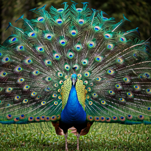 Colorful peacock displaying feathers