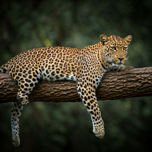 A leopard resting on a tree branch looking majestic